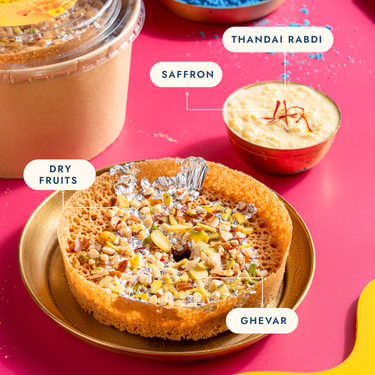 Dry Fruit Ghevar with Thandai Rabdi